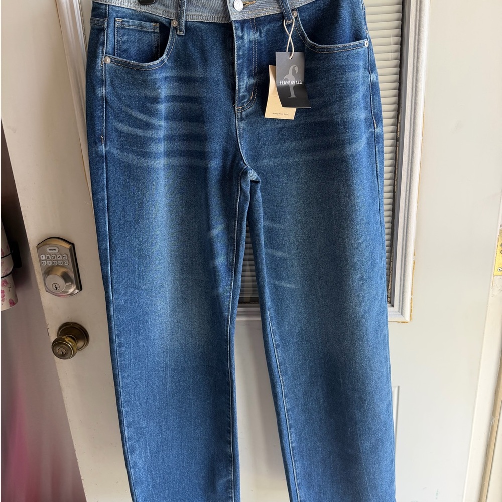 Flamingals High-Rise Women's Jeans in Blue Denim AMAZING fitted jeans XL 12/14